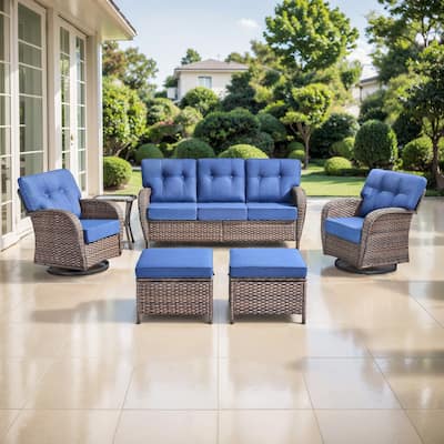 TWrap 6-Piece Patio Brown Wicker Sofa Conversation Set with 5-Inch Thick Cushions