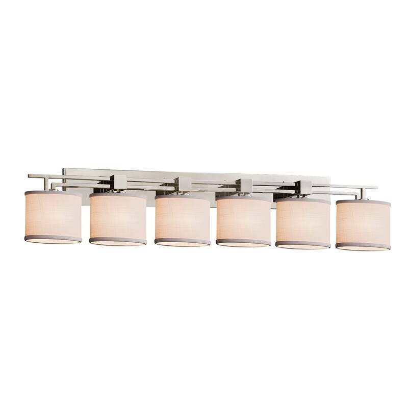 Textile Aero 6-Light Brushed Nickel Bath Bar, White Oval Shade