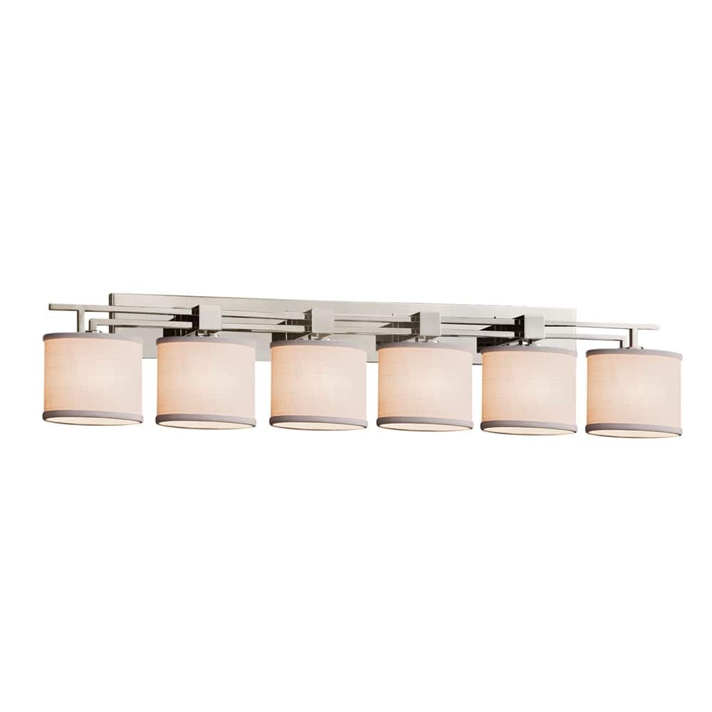 Textile Aero 6-Light Brushed Nickel Bath Bar, White Oval Shade