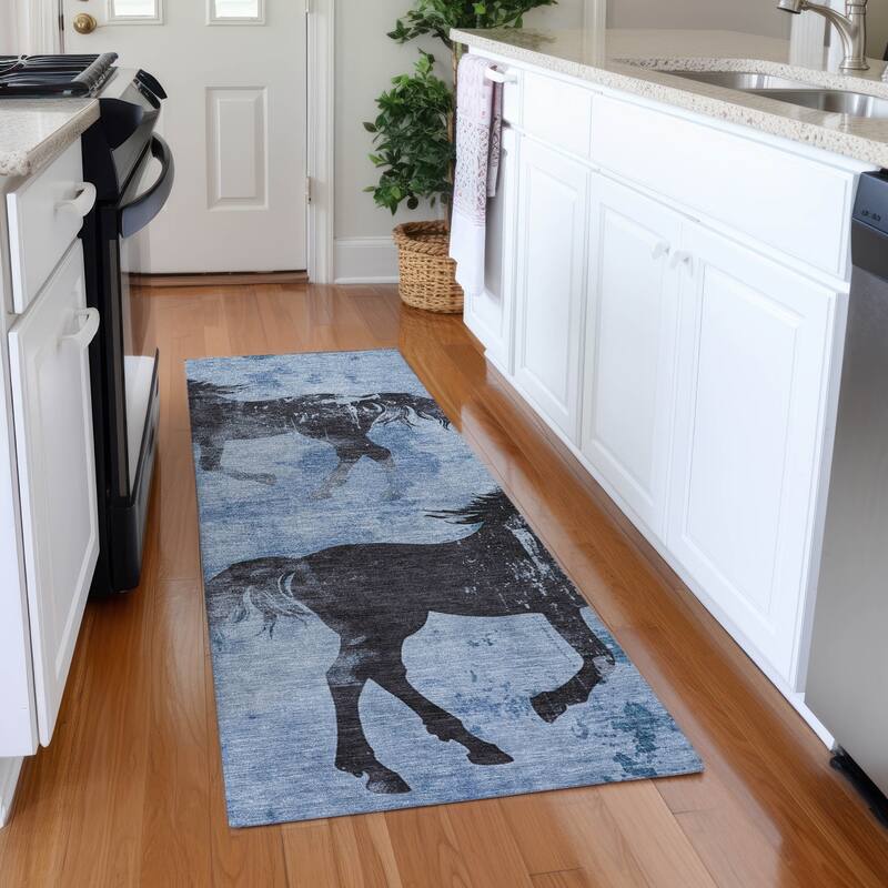 Premium Washable Super Two Horses Mayfield Rug - Denim - 2'3" x 7'6"