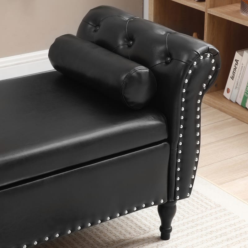 63" PU End of Bed Bench Flip Top Entryway Ottoman with 1 Pillow