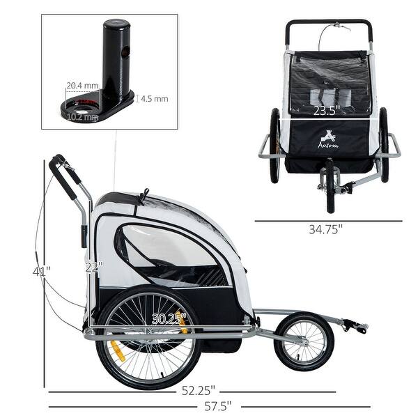 Double Child Bike Trailer with 5-Point Harness, Canopy, and Storage Space for Kids or Cargo