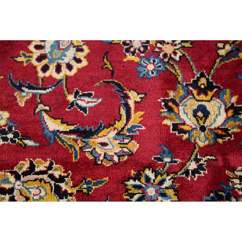 Vegetable Dye Red Kashan Persian Vintage Rug Hand-Knotted Wool Carpet - 9'8"x 12'3"