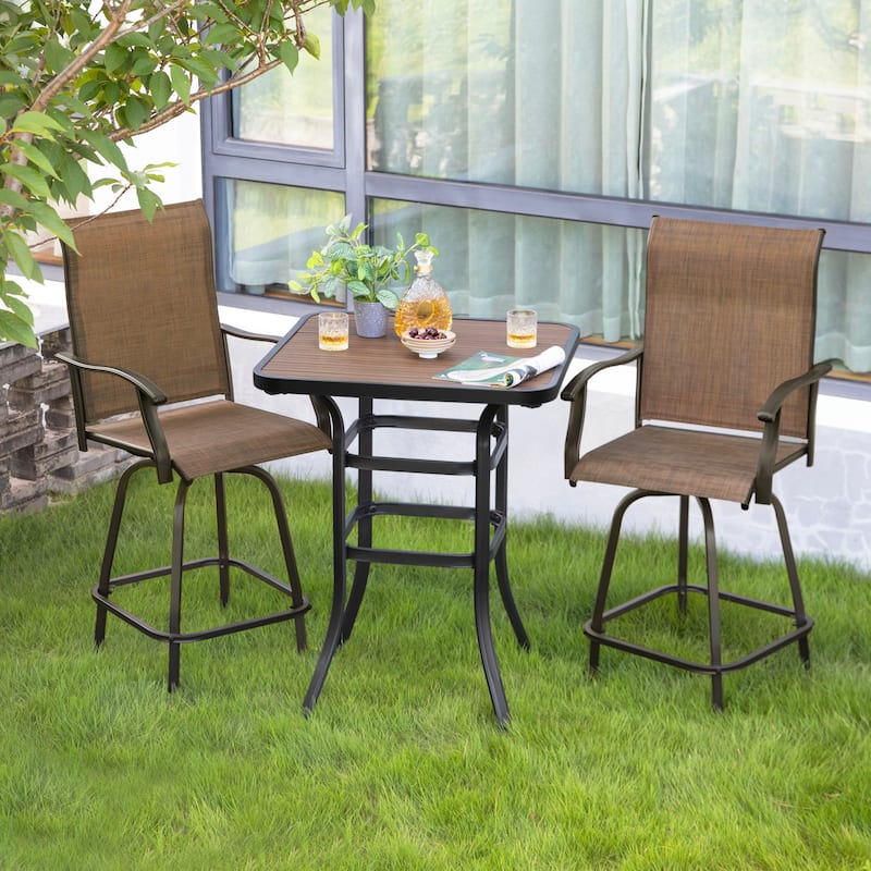 Patio Textilene Bar Set of 3, Height Back Bar Chairs and Faux Wood Tabletop
