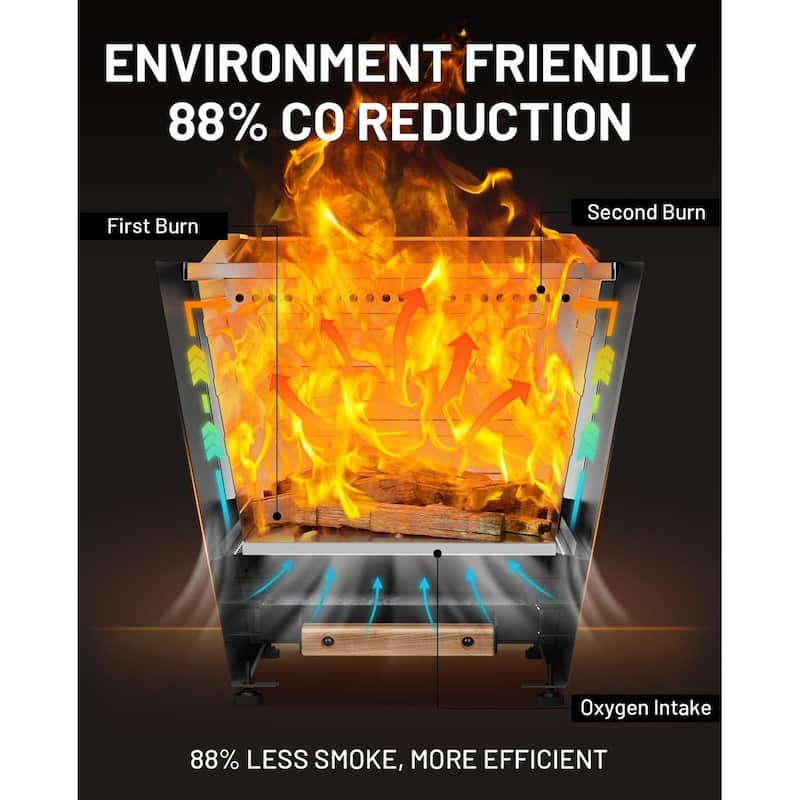 Cyberpit One 20 inch Smokeless Fire Pit, Wood Burning Fireplaces w/ Pull-Out Ash Pan, Portable Outdoor Firepits