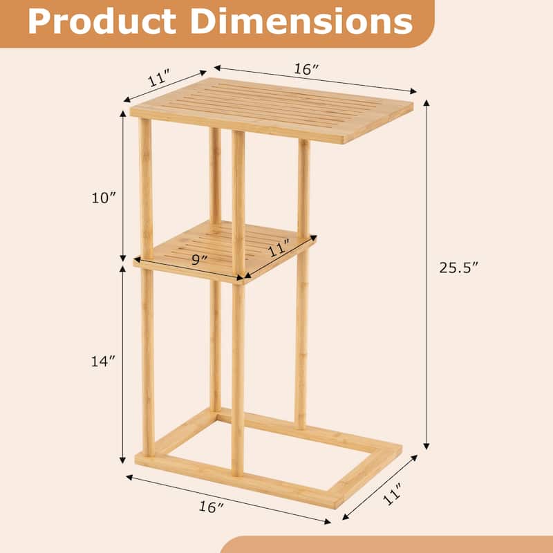 Gymax Side Table Set of 2 w/Storage Shelves & Bamboo Construction for