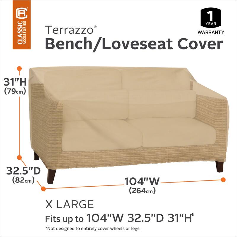 Classic Accessories Terrazzo Patio Bench/Loveseat Cover - All Weather Protection Outdoor Furniture Cover