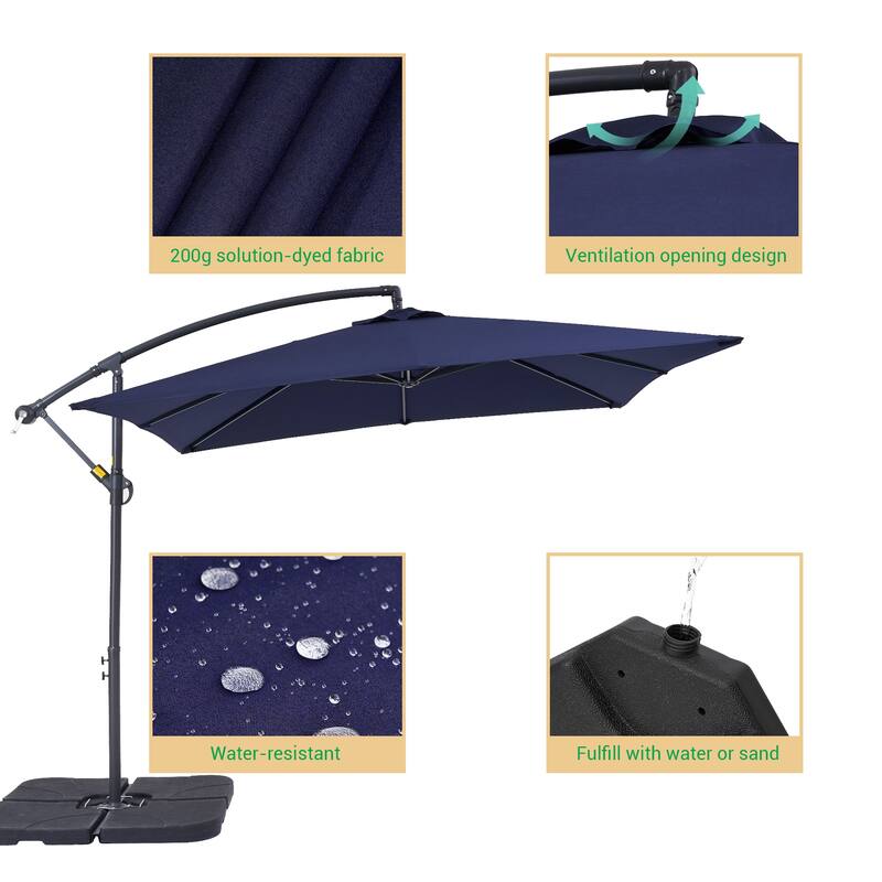 LIVOOSUN Patio 8.2ft Cantilever Offset Hanging Umbrella With a Base