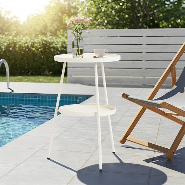 slide 2 of 24, 2 Tier Round Patio Small Side Table, Metal Coffee Table for Indoor Outdoor