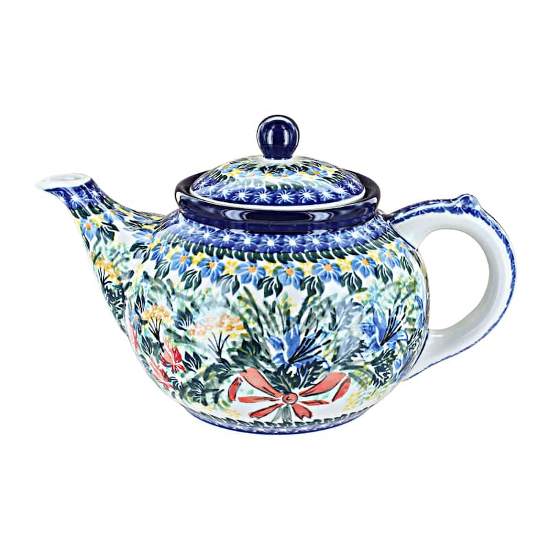 Blue Rose Polish Pottery 60 Ceramika Artystyczna Medium Teapot - Day Lily Bouquet