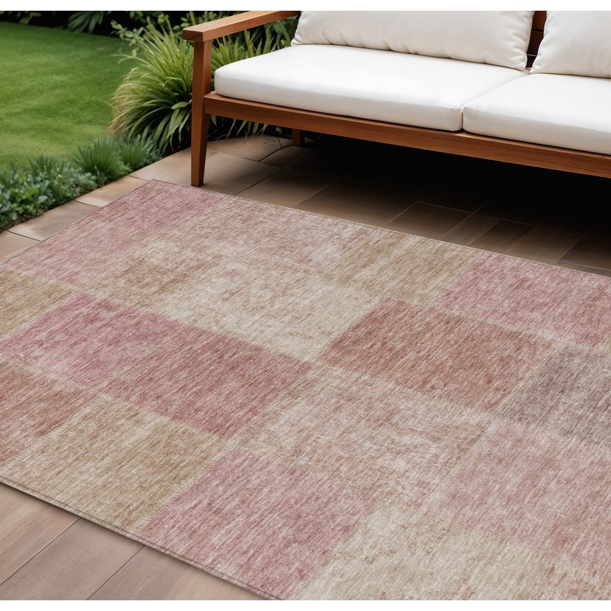 8' X 10' Blush Pink And Mauve Patchwork Washable Indoor Outdoor Area Rug - 9'3" x 12'3"