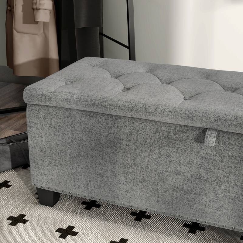 DH Basic Modern Brian 48-inch Rectangular Linen Storage Ottoman Bench by Denhour