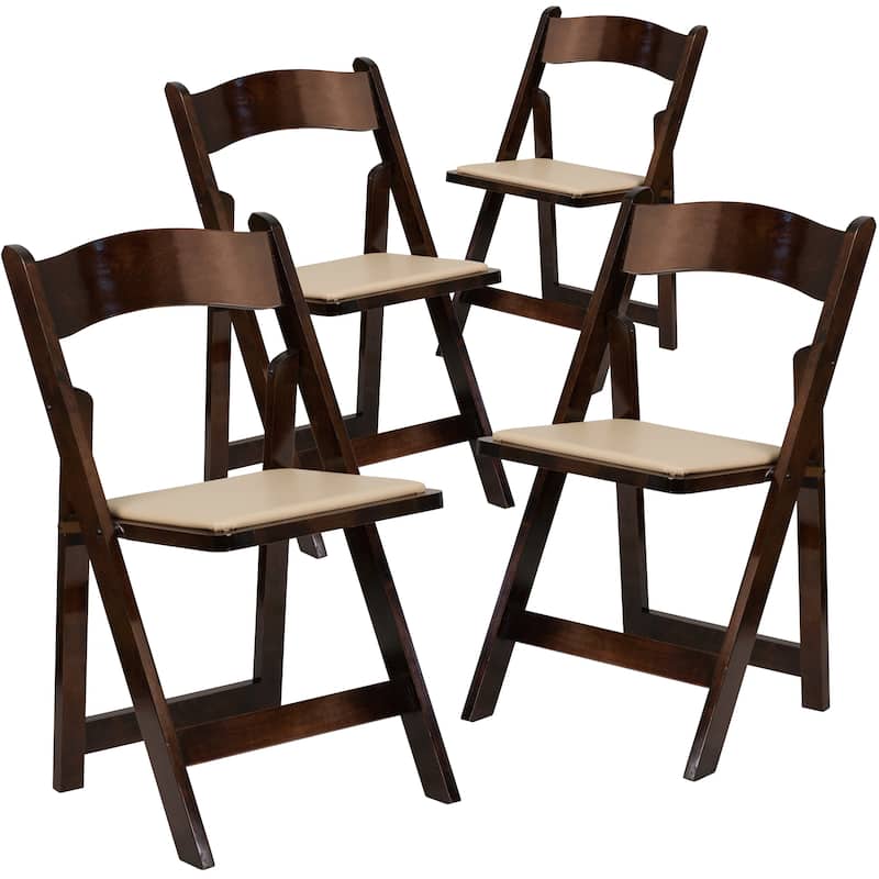 4 Pack Wood Folding Chair with Vinyl Padded Seat - 17.5"W x 18"D x 30.25"H - 17.5"W x 18"D x 30.25"H - Fruitwood