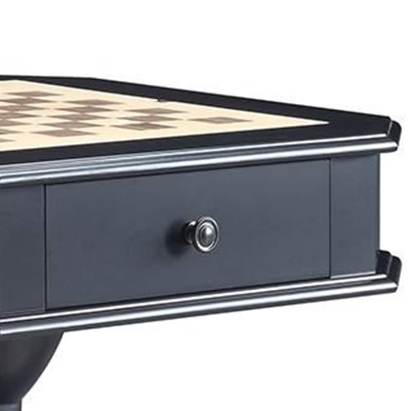 Susy 28 Inch Wood Reversible Board Game Table with Pedestal Stand, Black