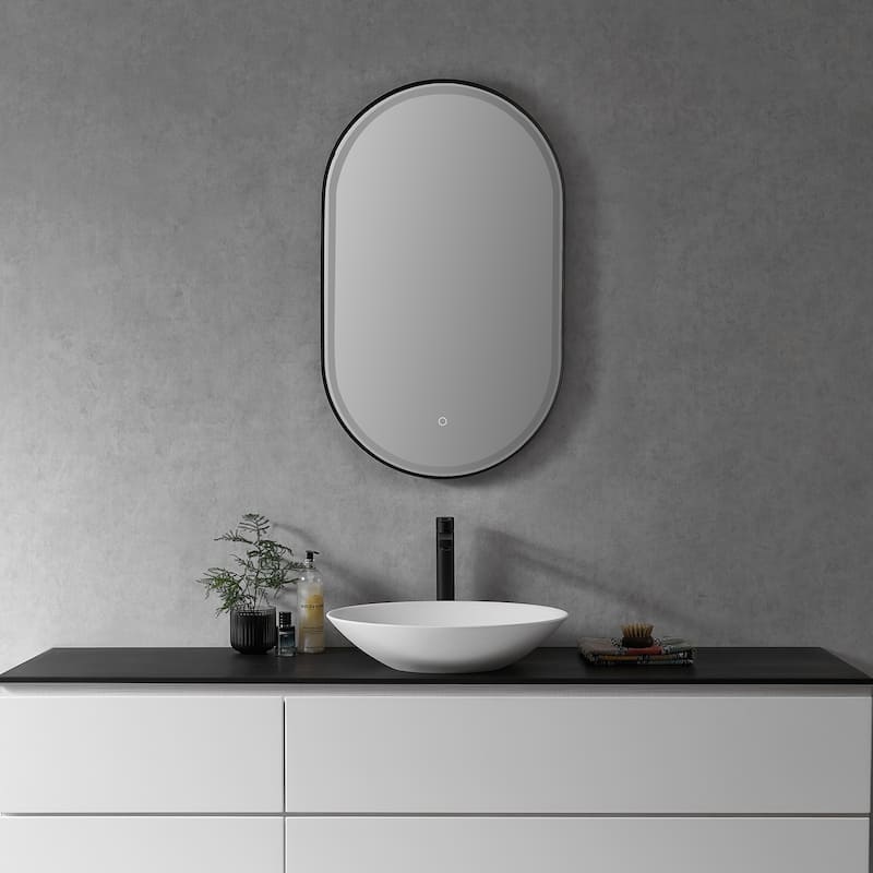 Altair Oleggio Oval Framed in Matte Black Vanity LED Lighted Wall Mirror - 36 in.
