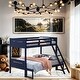 preview thumbnail 1 of 41, Square Design Twin/Full Wood Bunk Bed with Ladder Blue