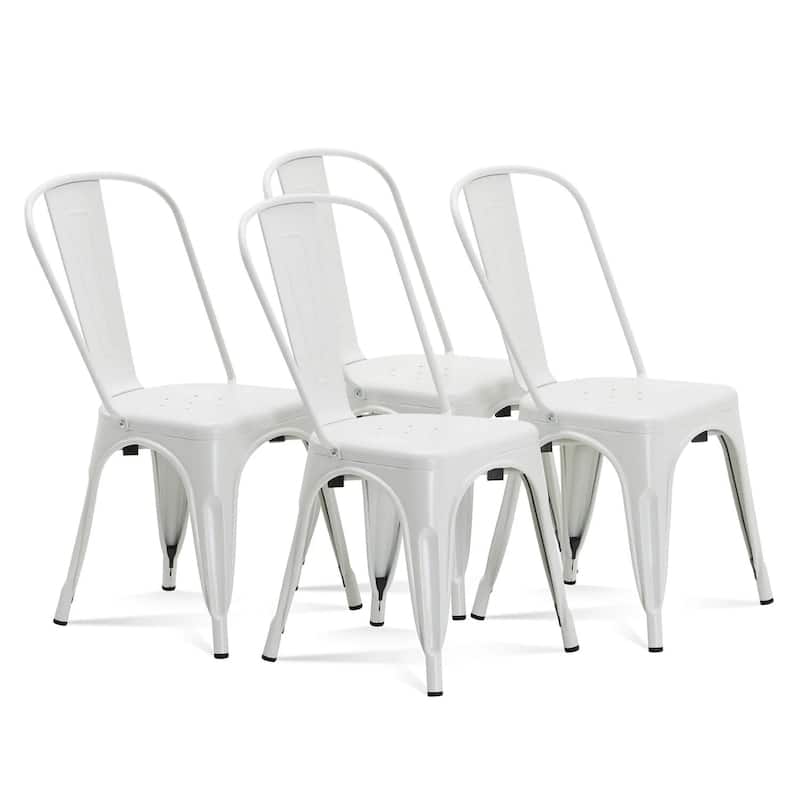 Metal Dining Chairs Set of 4, Stackable Restaurant Classic Trattoria Chairs, Modern Bar Chairs for Dining Room Patio Outdoor - White