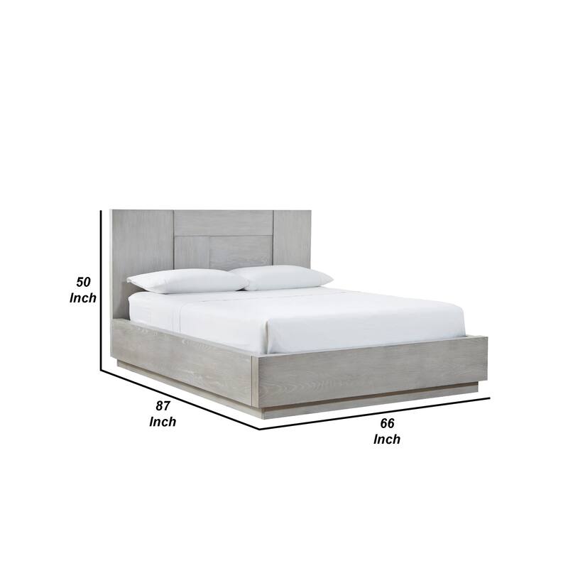 Joe Mahogany Wood Modern Platform Queen Bed, Plinth Base, Gray