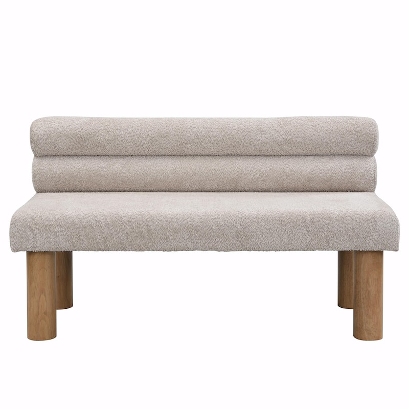 Boucle Fabric Dining Bench - Rubber Wood Legs - Grey