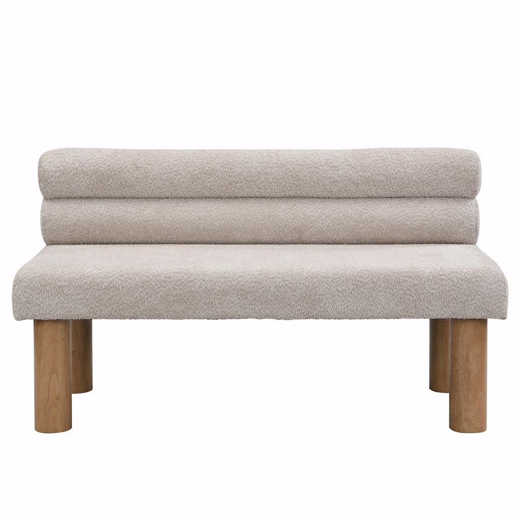 Boucle Fabric Dining Bench - Rubber Wood Legs