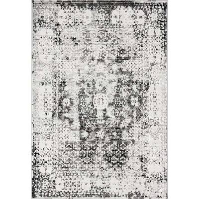 Imran Black Grey And Ivory Traditional Distressed Rug