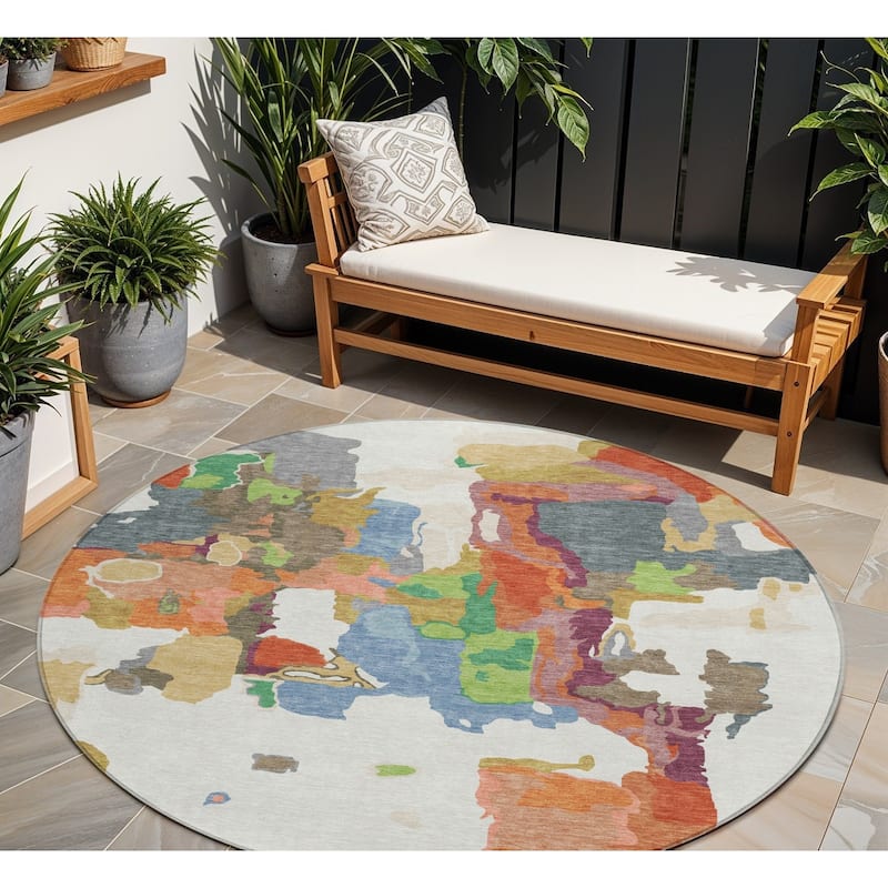 HomeRoots Abstract Transitional Rectangle Outdoor Rug - 8' Round