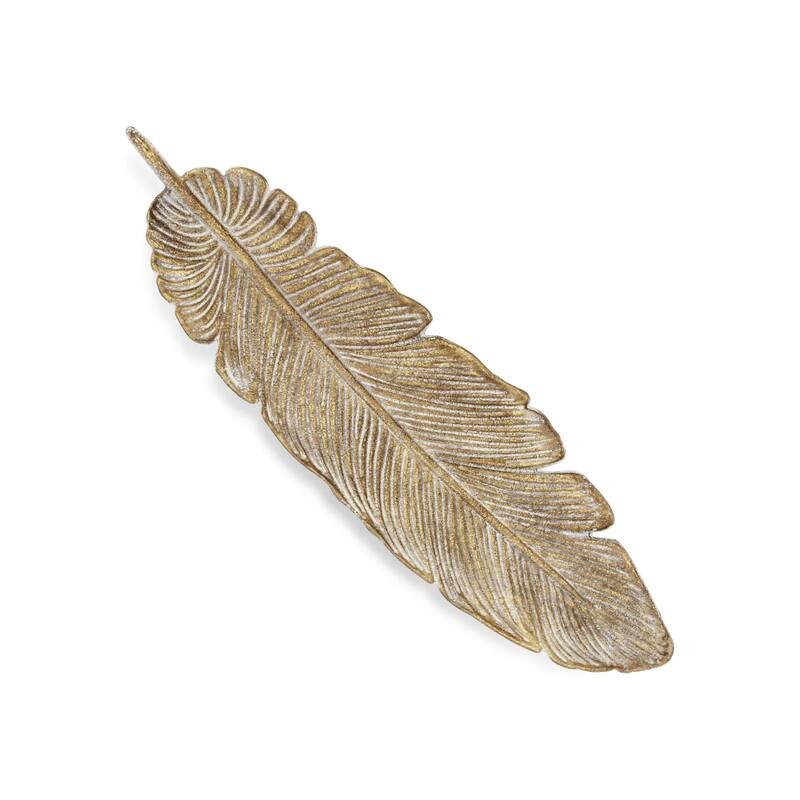 Handcrafted Cast Iron Open Feather Decoration - 18.25" - Gold-Tone Finish