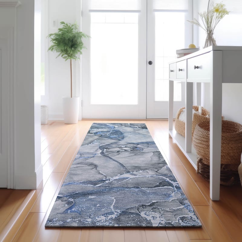 Premium Washable Super Soft Abstract Contemporary Mayfield Rug - Blue - 2' 3" x 7' 6"