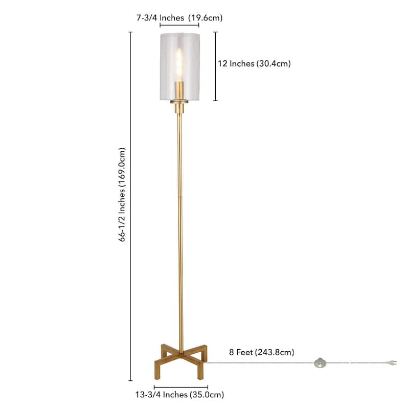 66" Modern Torchiere Floor Lamp with Glass Drum Shade and Metal Base Foot Switch Plug-In for Living Room - 66"H x 13"W x 13"D