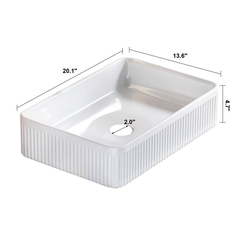 GDFStudio - Modern 20.1" Rectangular Ceramic Bathroom Vessel Sink with Drain Assembly