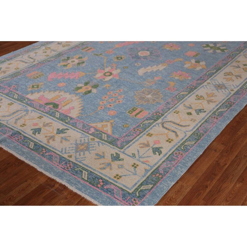 Hand Knotted Oriental 100% Wool Carpet Transitional All-Over Navy Blue & Blues Oushak Area Rug - 17' 10'' X 7' 2''