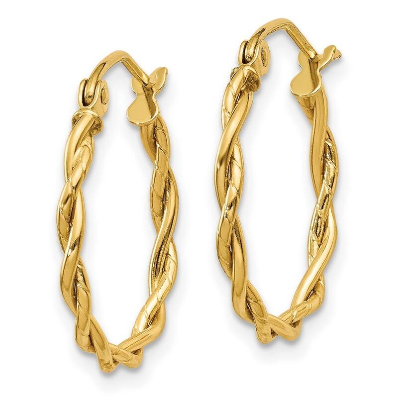 Curata 10k Yellow Gold Polished Twisted Hoop Earrings - 14x2.25mm