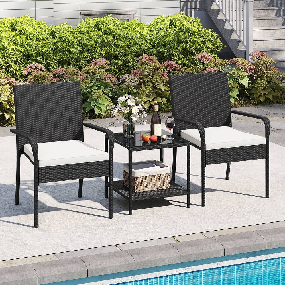 Gymax 3 Piece Patio Furniture Set Outdoor Wicker Chair & Table Set w/