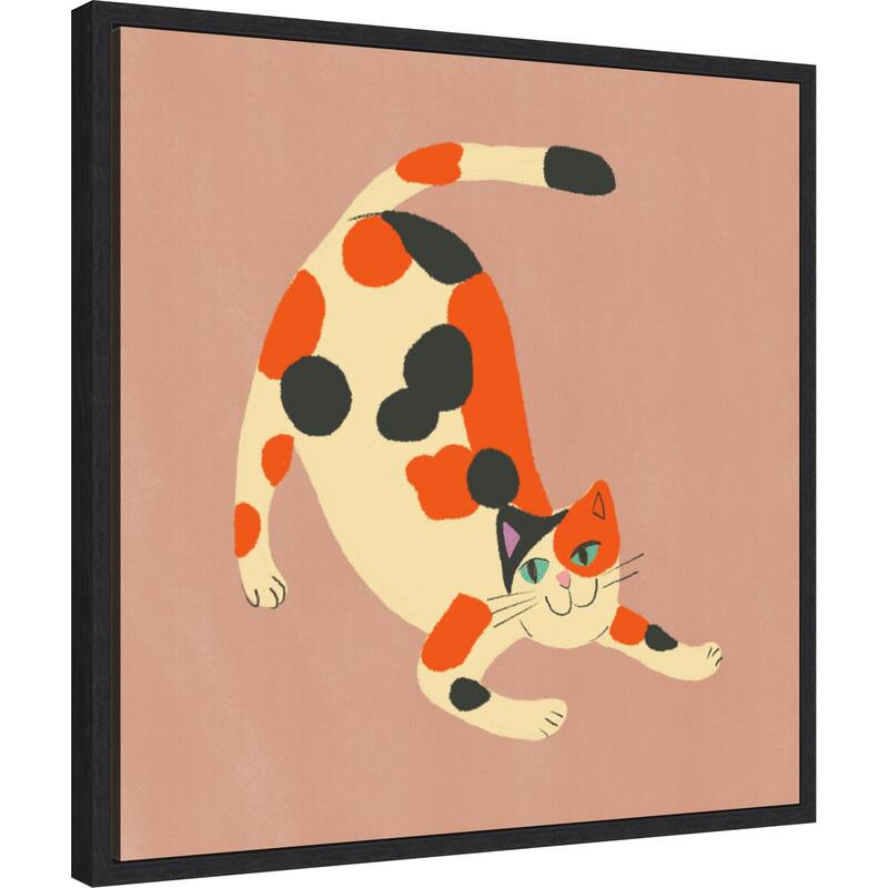 Playful Calico Cat by Little Dean Framed Canvas Wall Art