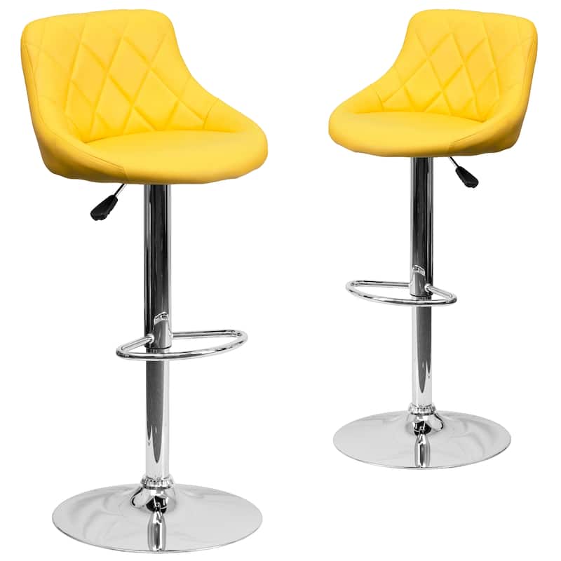 Vinyl Bucket Seat Adjustable Diamond Back Barstool (Set of 2) - 18.50"W x 19"D x 33.25" - 41.75"H