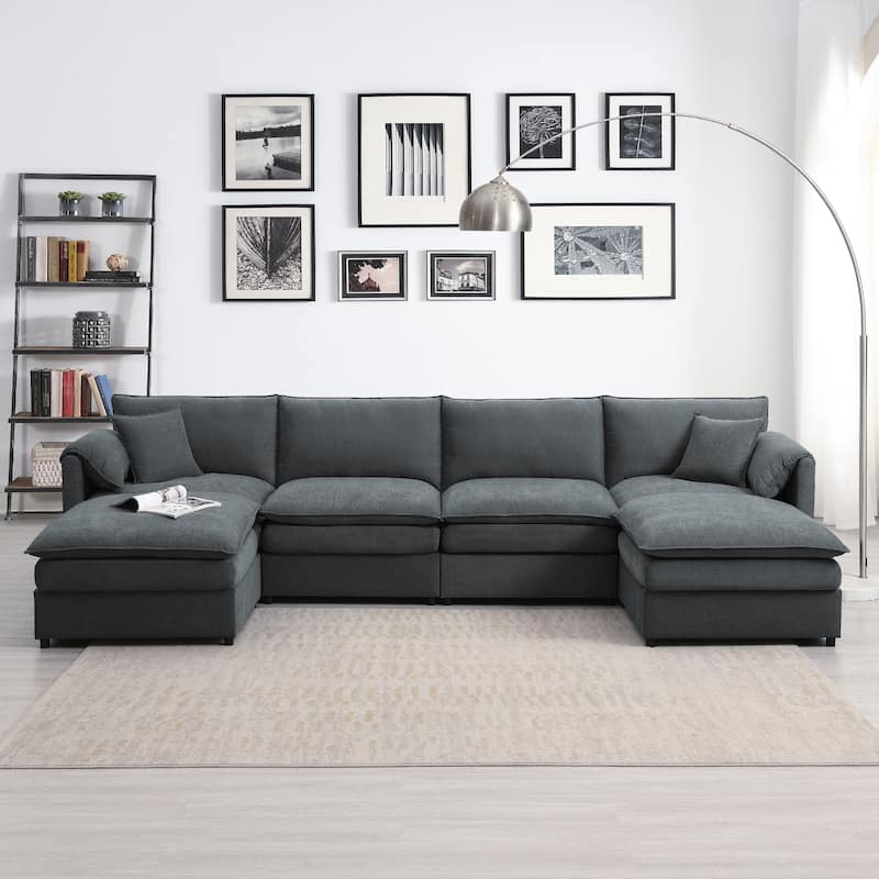 Oversized Chenille Sectional Cloud Couch Set - 6 Seat Sleeper Sofa with Armrest Pillows