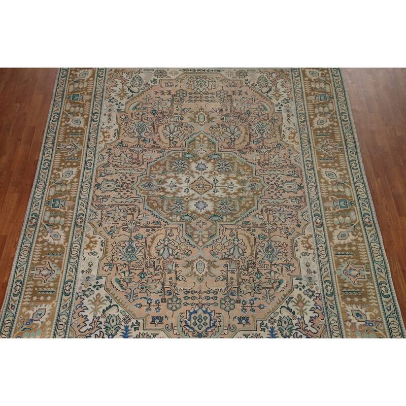 Geometric Tabriz Persian Vintage Rug Handmade Living Room Wool Carpet - 7'11" x 11'1"