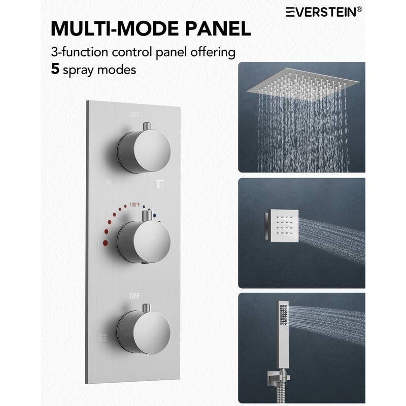 64-Color LED Mood Lighting Thermostatic Shower Faucet System with 12" Rain Shower Head , Body Jet and Handheld Spray