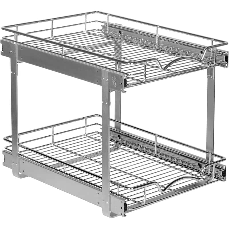 Hold N’ Storage Pull Out Cabinet Organizer 2 Tier – Heavy Duty Metal with Lifetime Limited Warranty - Anti Rust Chrome Finish - 15.5" W x 21" D x 16.5" H