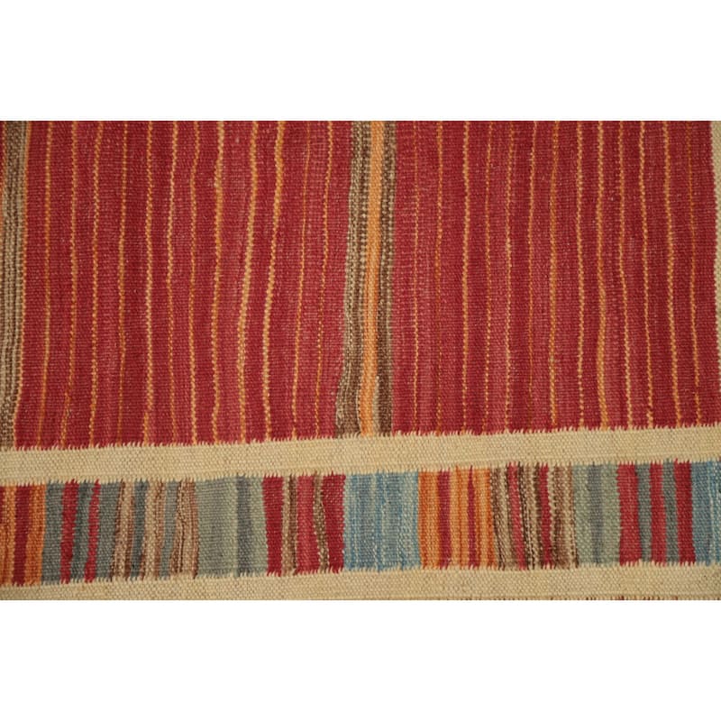 Hand Woven Oriental 100% Wool Carpet Southwestern Tribal Oranges & Rust Kilim Runner Rug - 12' 1'' X 2' 8''