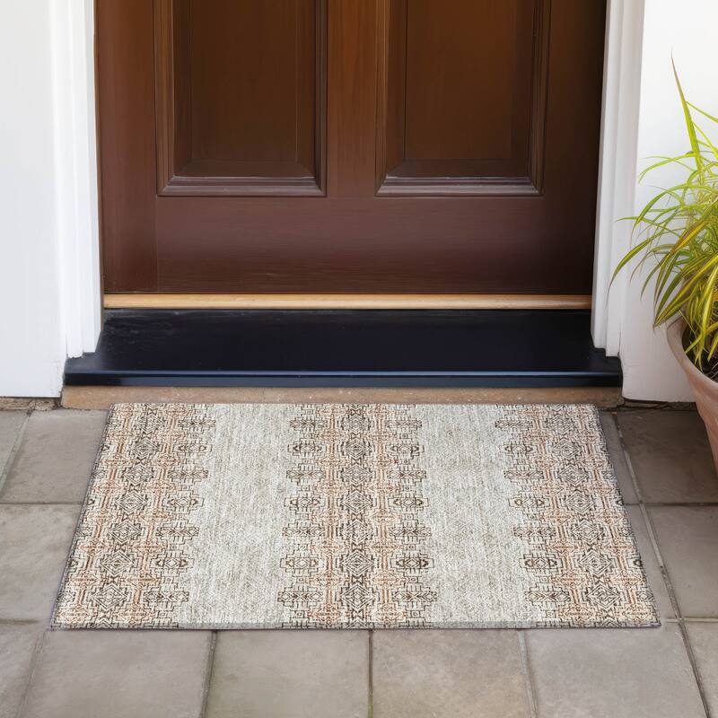 Machine Washable Indoor/ Outdoor Moroccan Boho Chantille Rug - Brown - 1'8" x 2'6"