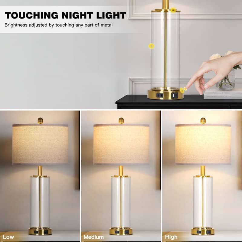 26'' Modern Glass Table Lamp with USB-C Fast Charging, Warm White LED(Set of 2) - 12.5'' x 12.5'' x 26''