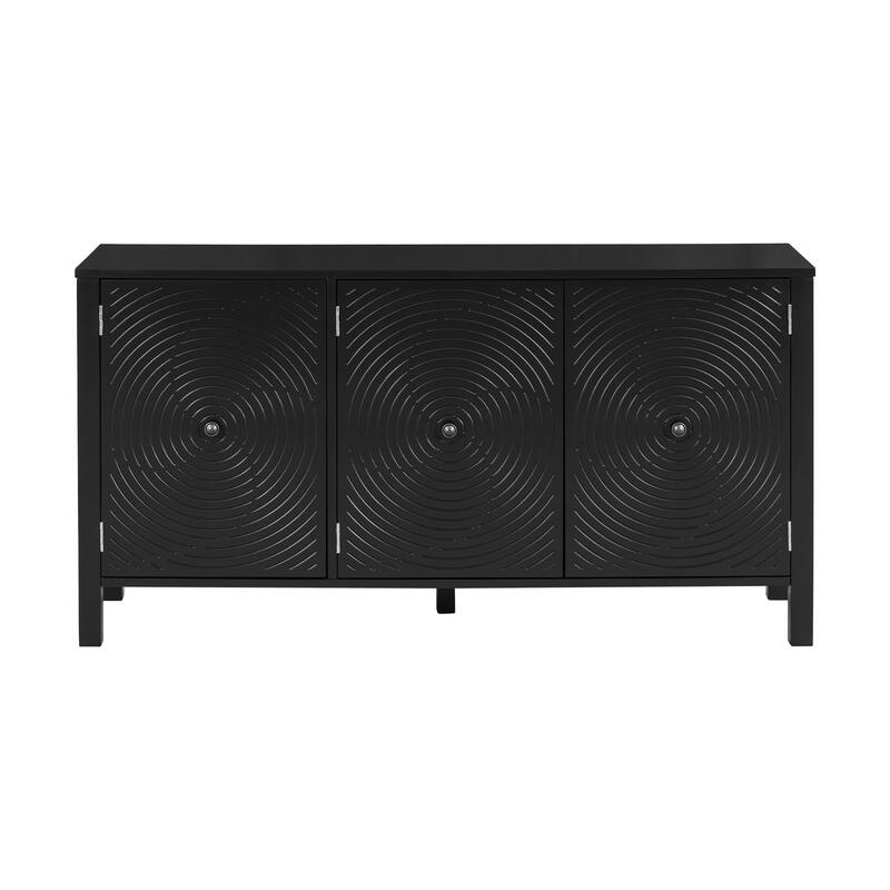Modern American Design 3-Door Sideboard with Artistic Curved Swirl Doors, Adjustable Shelves, Perfect for Home Storage