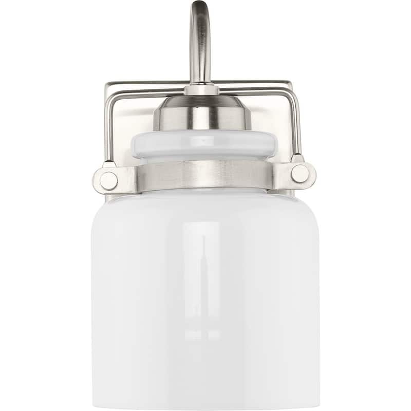 Fessler Collection One-Light Brushed Nickel Opal Glass Farmhouse Bath Light - 5 in x 7 in x 9 in