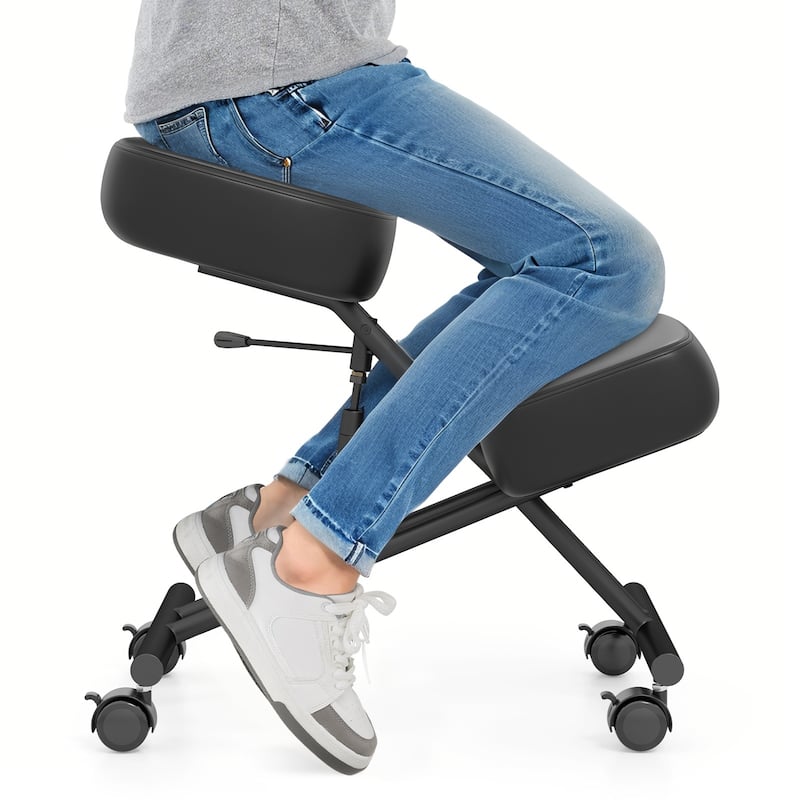Black Ergonomic Kneeling Chair with Height Adjustable Seat and Padded Cushions for Office Desk Posture - 28.5 x 18 x 21"