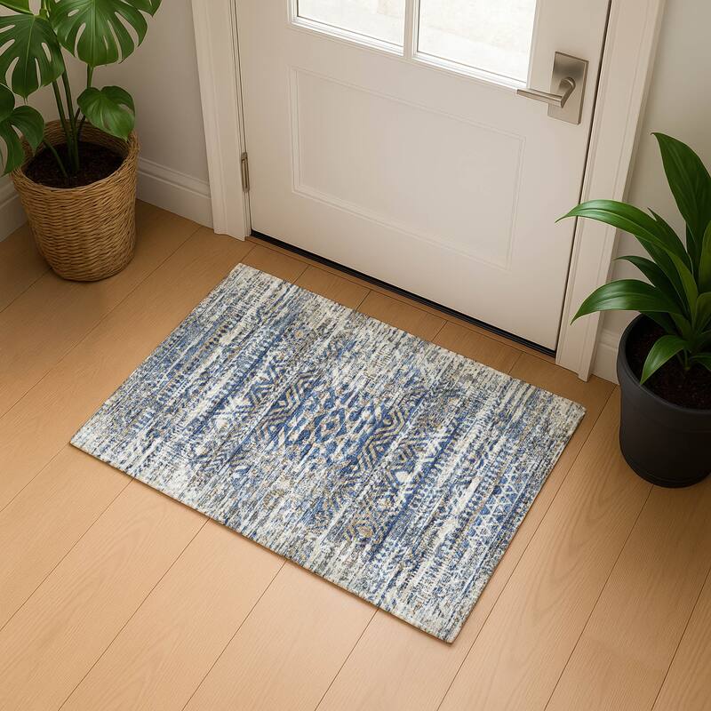 Premium Washable Super Soft Modern Global Mayfield Rug - Blue - 1'8" x 2'6"