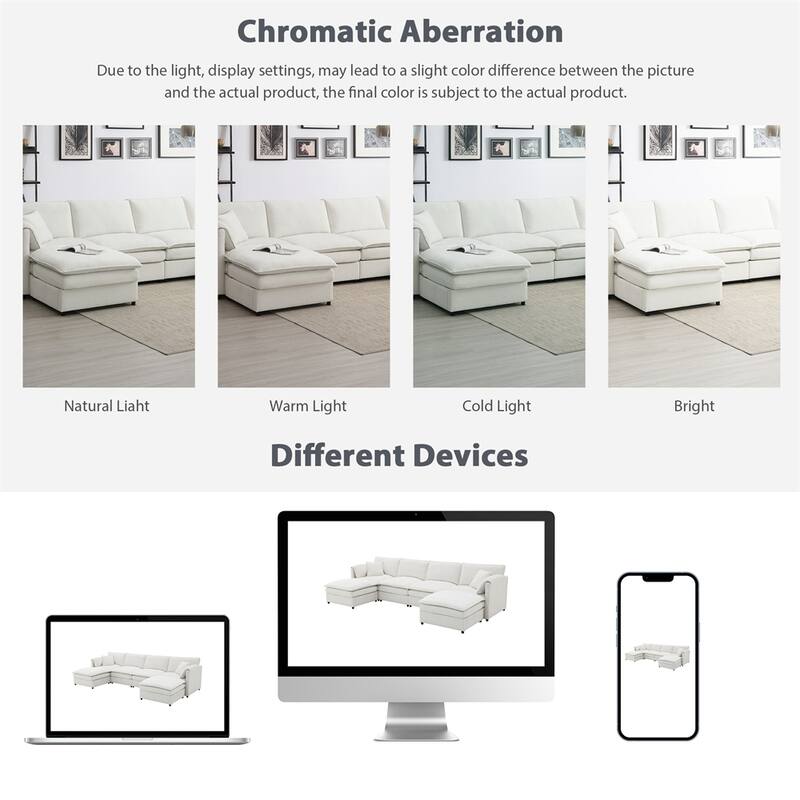 134"*66" Chenille Modular Sectional Sofa,U Shaped Cloud Couch Set