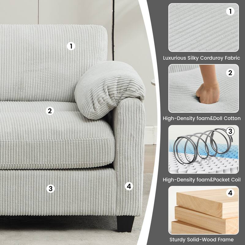 Multi-Seater Corduroy Sectional Sofa, Soft & Comfortable Corner Sofa