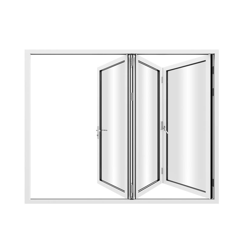 KaMic 108"×96" 3 Panels Aluminum Folding Door In White,Folded Out From Right To Left Model #:FD3PWH10896-RL