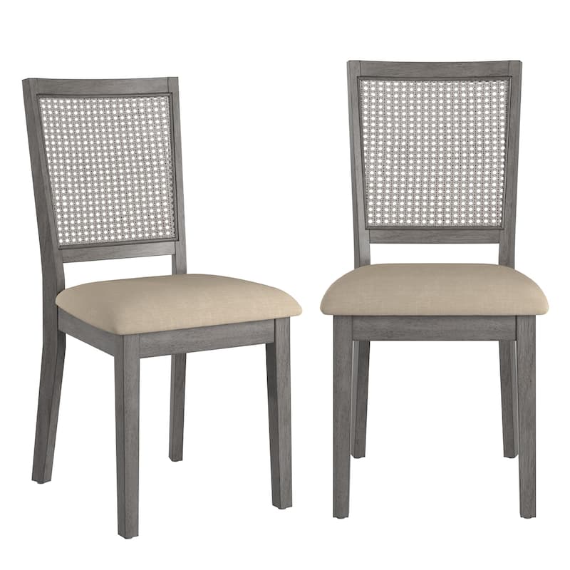 Ronda Beige Linen Rattan Back Dining Chairs (Set of 2) - Antique Grey
